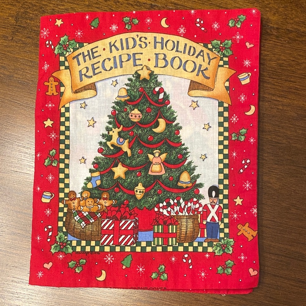 Vintage Kids' Cloth Holiday Recipe Book with Festive Red Cover